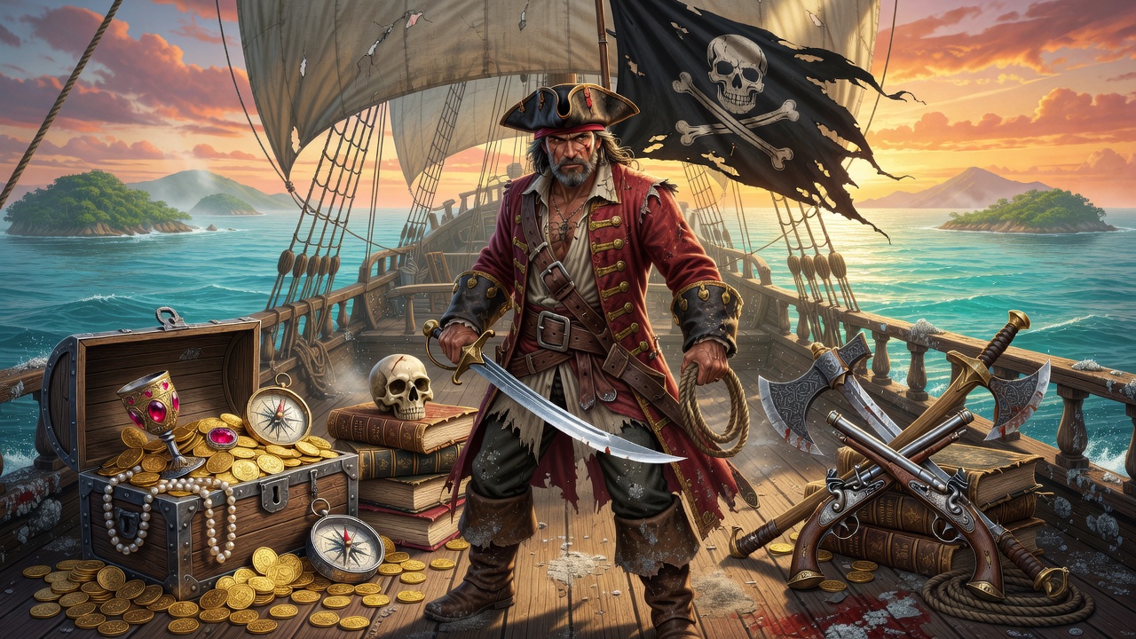 Caribbean Pirates Slot Main Logo and Symbols Artwork
